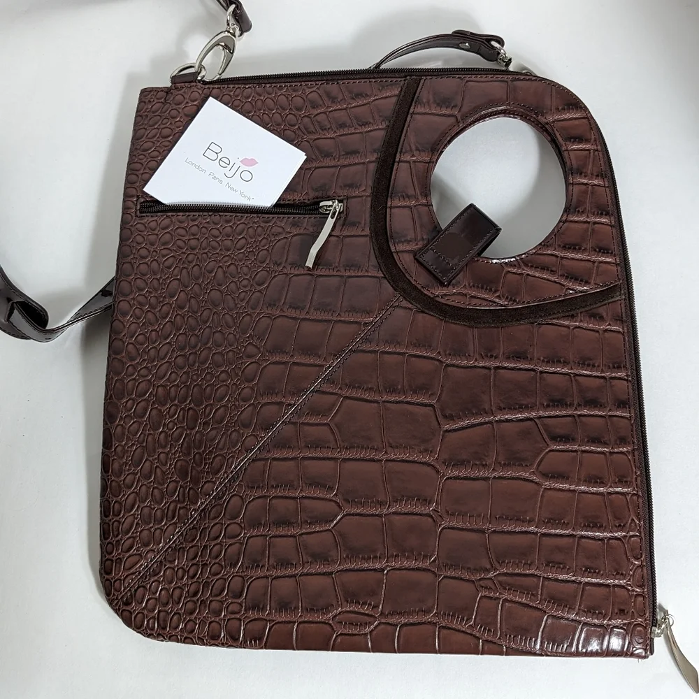 Beijo Couture brown laptop croc bag NEW 13x15